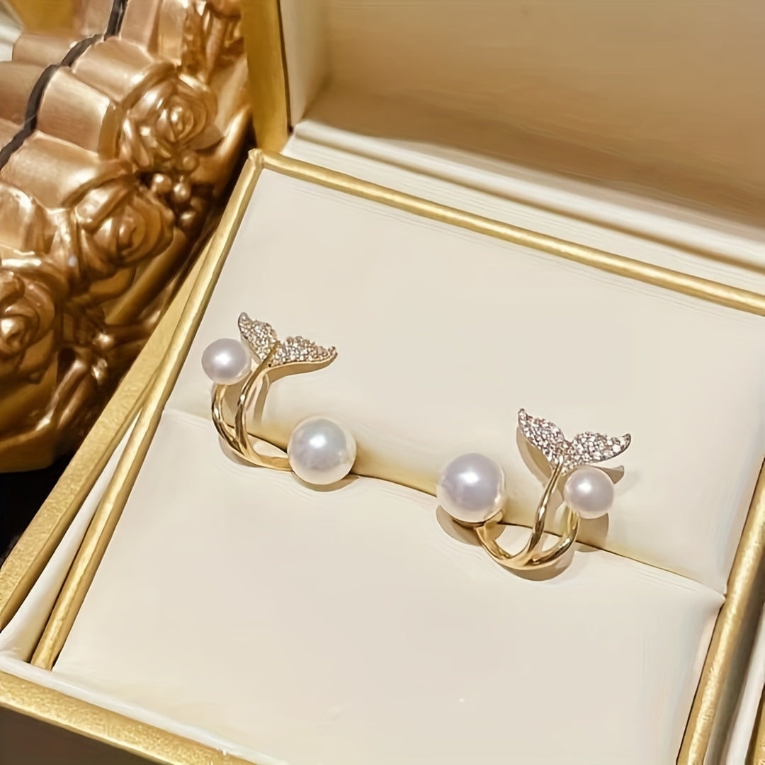 🌟 Pearl Mermaid Tail Stud Earrings – Japanese & Korean Elegance ✨