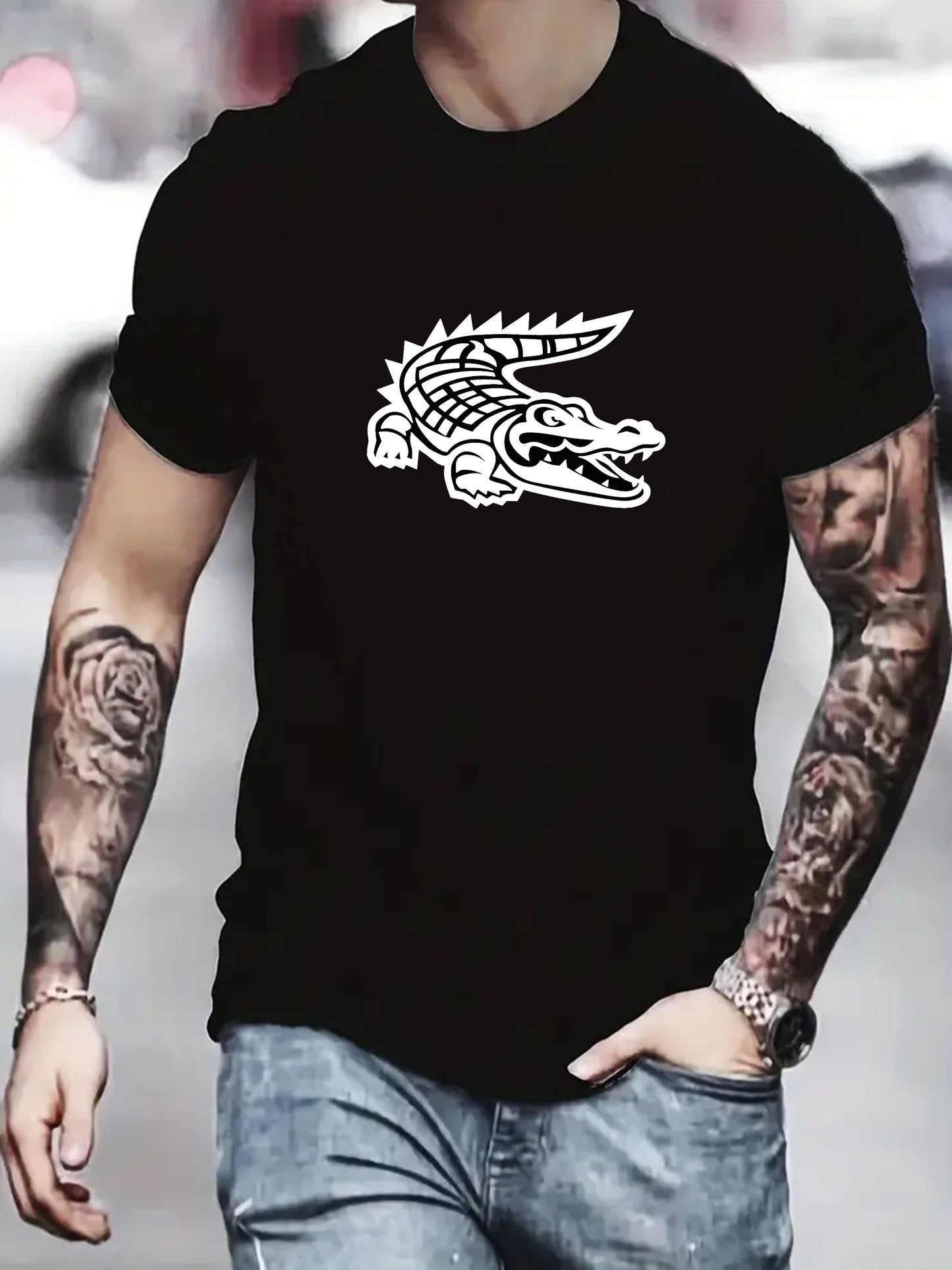 🌴 Men's Crocodile Pattern Print Short Sleeve T-Shirt 🐊