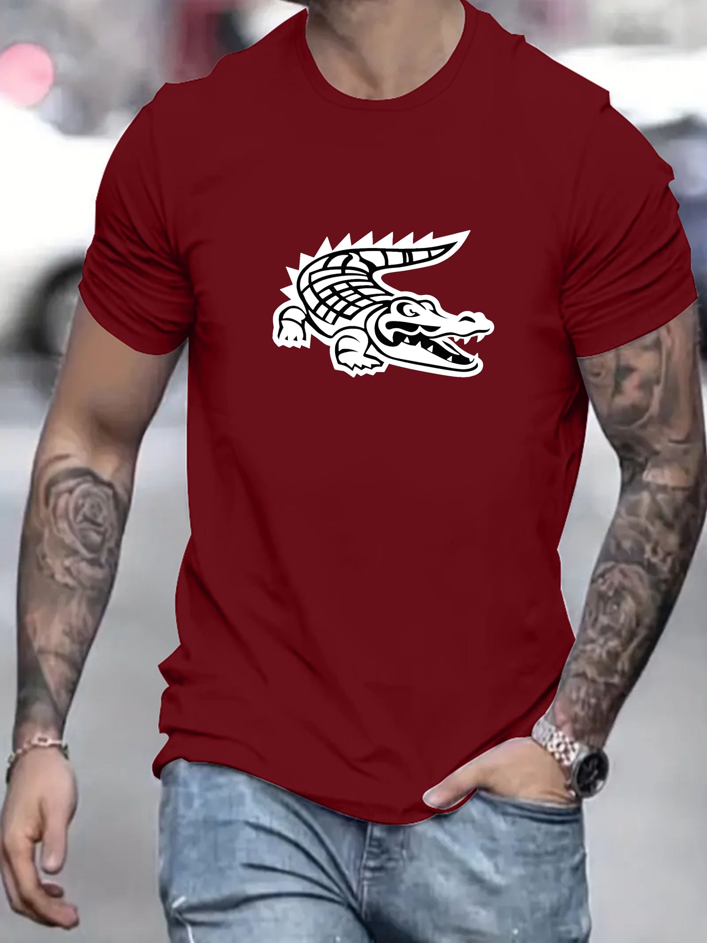 🌴 Men's Crocodile Pattern Print Short Sleeve T-Shirt 🐊