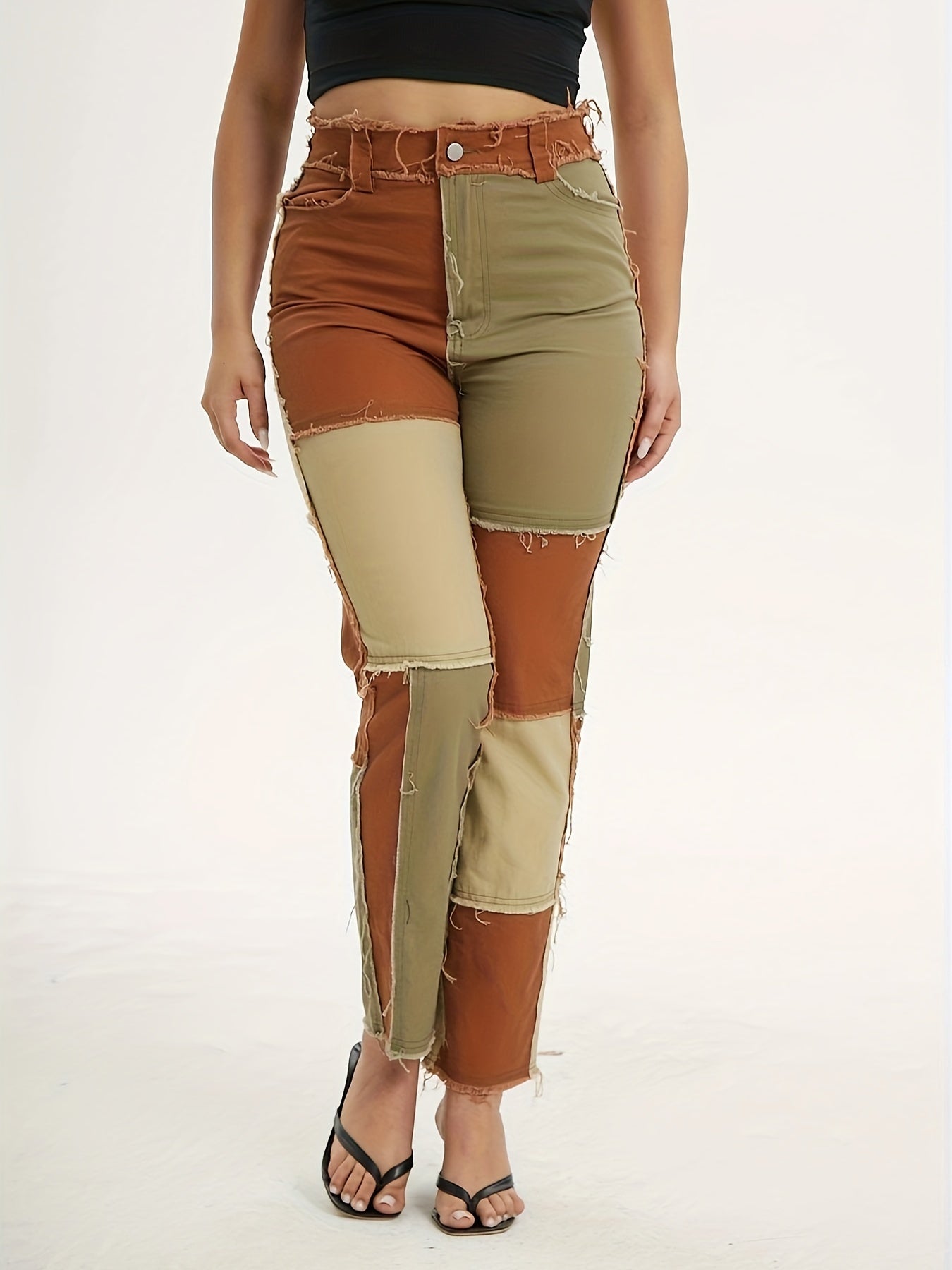 Patchwork Straight Leg Pants