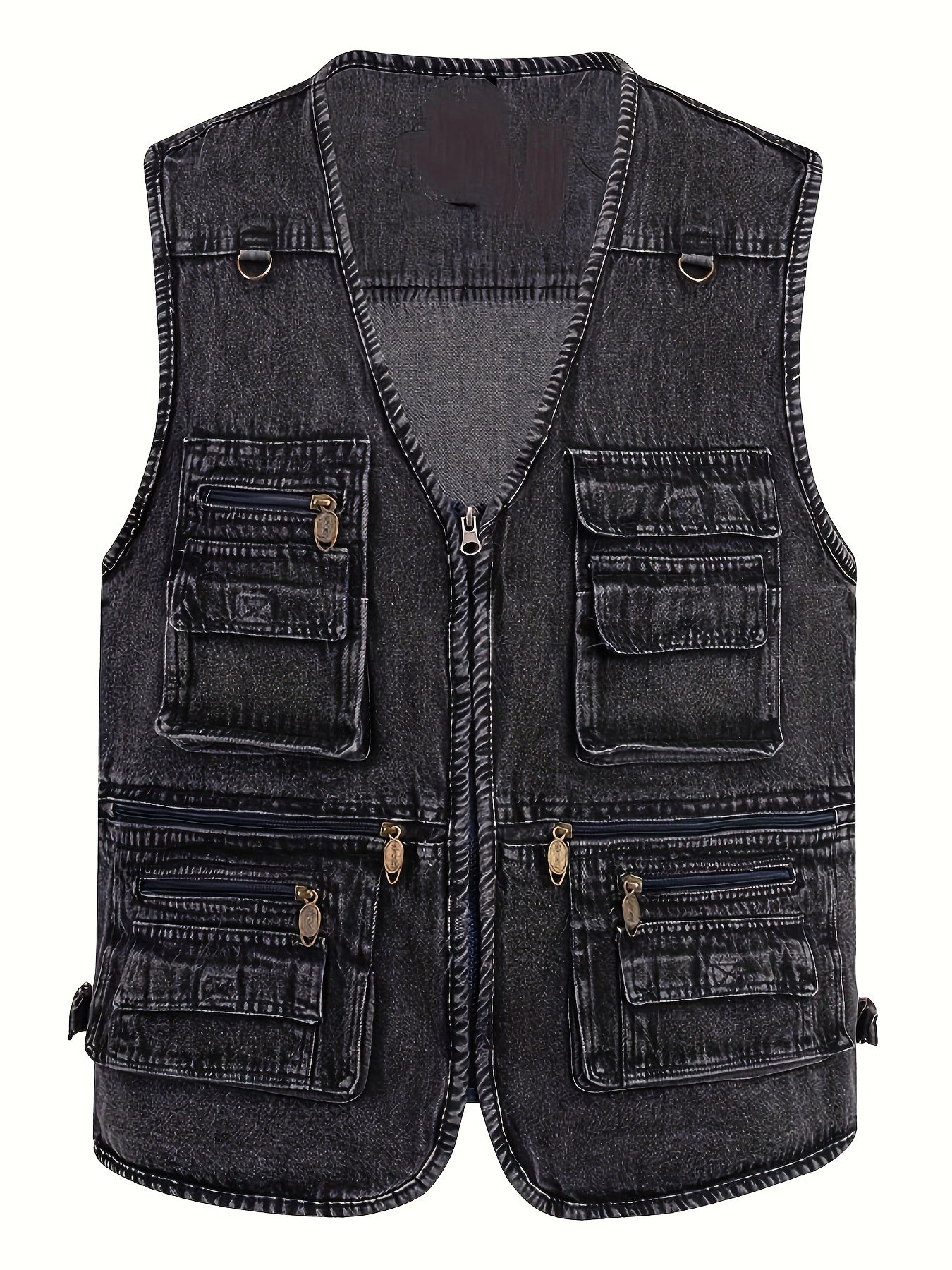 Plus Size Men's Solid Stylish Multi-Pocket Denim Vest Jacket 🔥👖