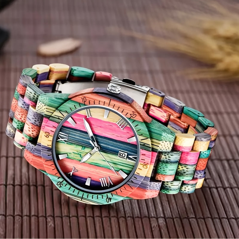 Handcrafted Multi-Colored Bamboo Quartz Wrist Watch 🕒