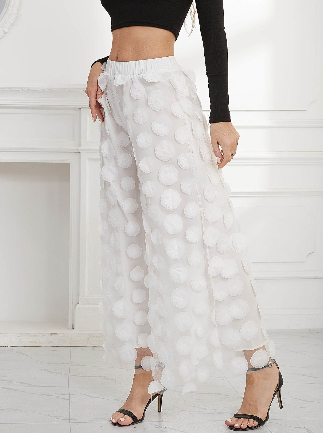 Solid Color Polka Dot Mesh Pants