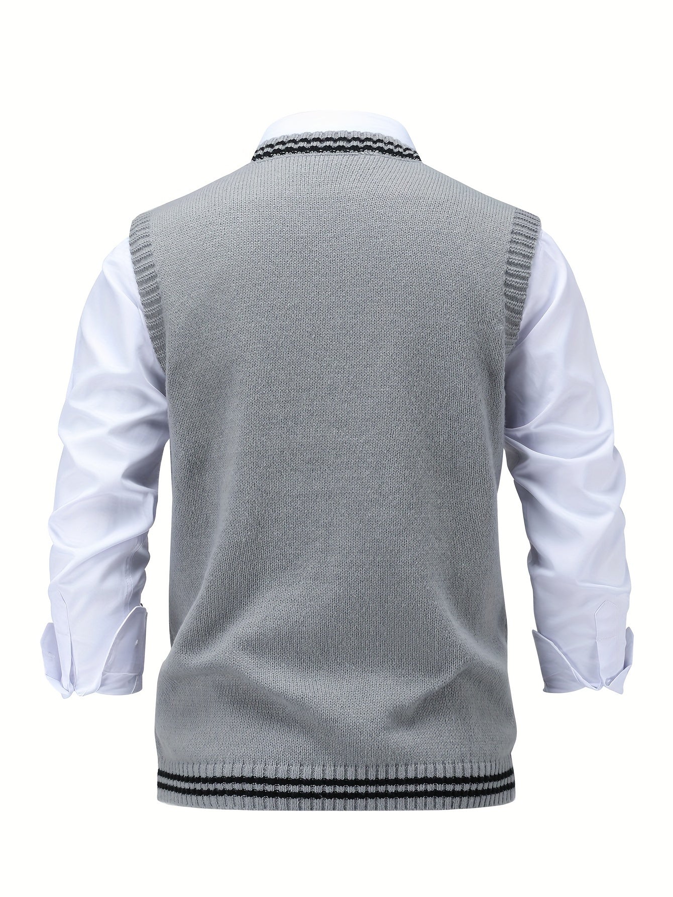 🧶 Men's Casual Knitted Sweater Vest with Color-Block Pattern 🍂