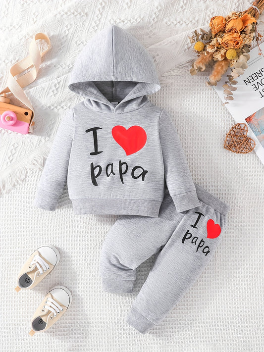 💖 Baby Girls' Cute "Letter of Love" Print Hoodie & Trousers Set 🌸