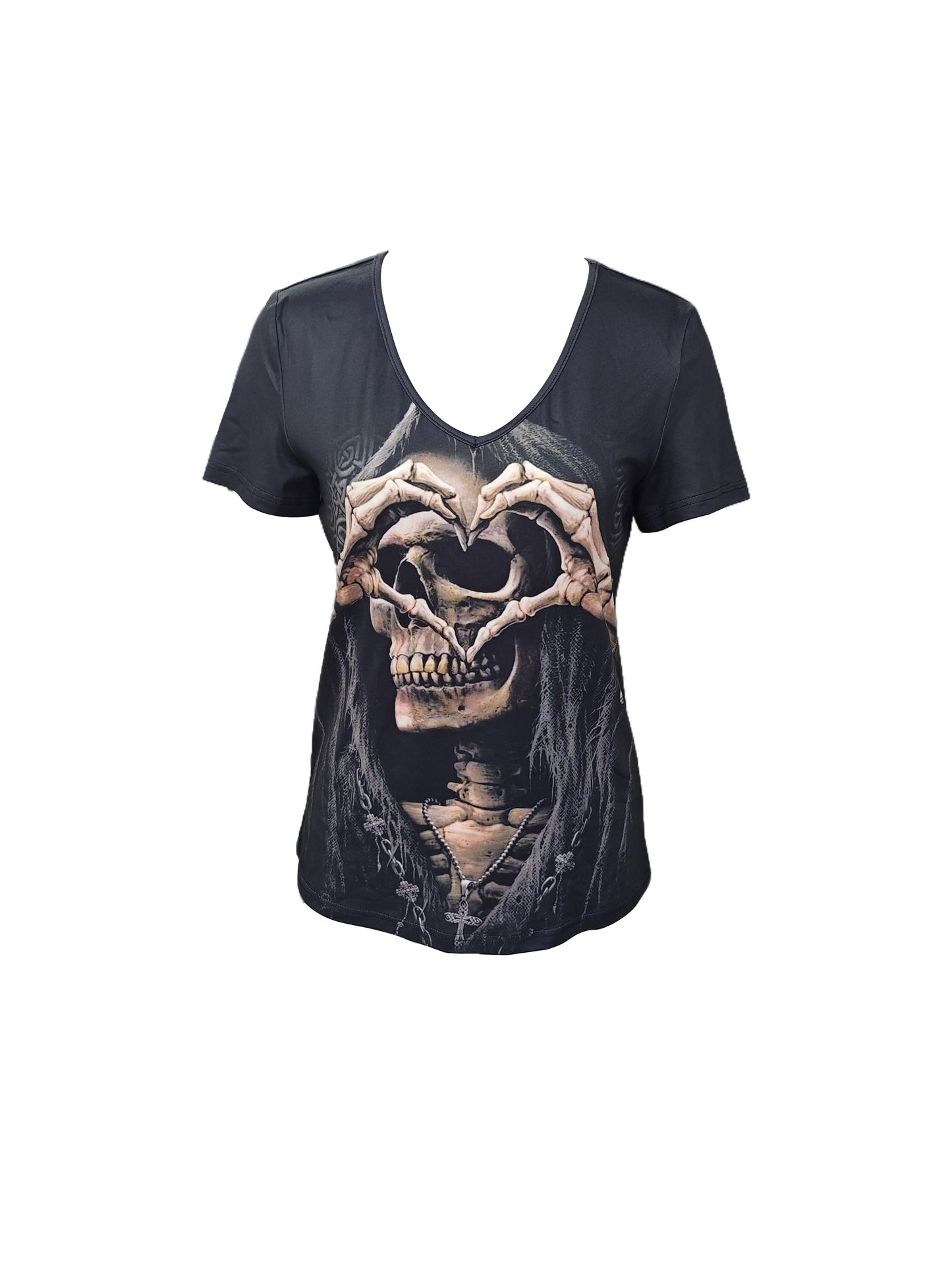 💀 Skull Vibe: V-Neck Skull Print T-Shirt 🌟