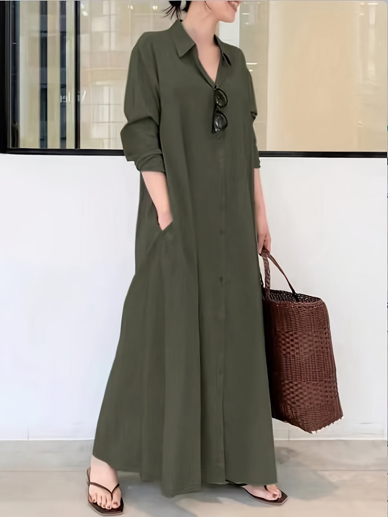 Elegant Solid Color Single-Breasted Maxi Dress