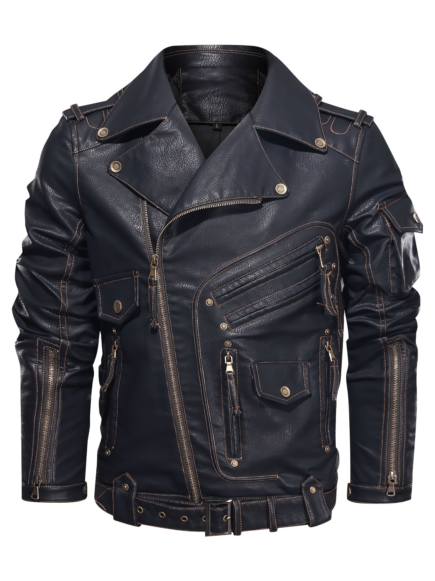 Men's Multi-Pocket PU Leather Jacket 🧥🖤