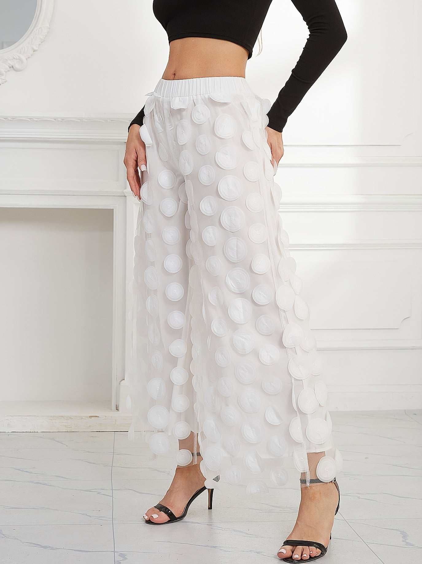 Solid Color Polka Dot Mesh Pants