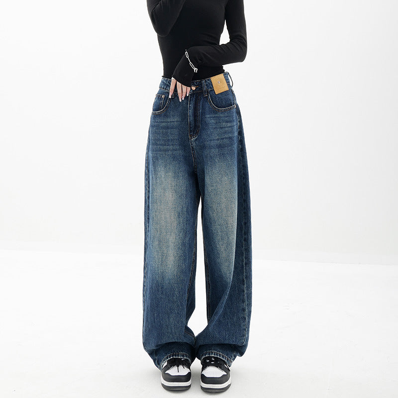 Blue Retro Straight Loose Jeans