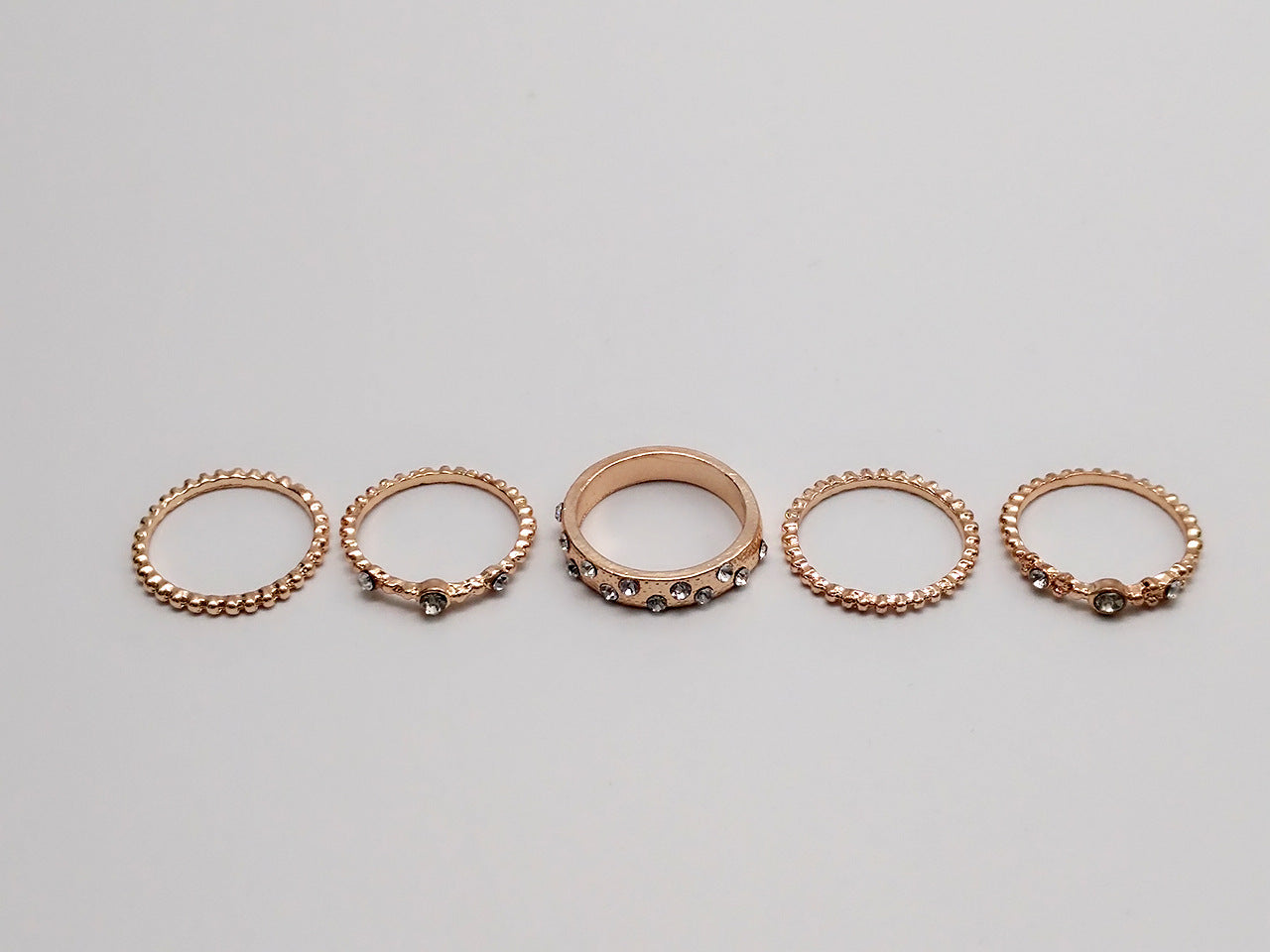 Euro Glam Rose Gold Diamond Stackable Rings: Set of Five Elegant Jewelry Pieces