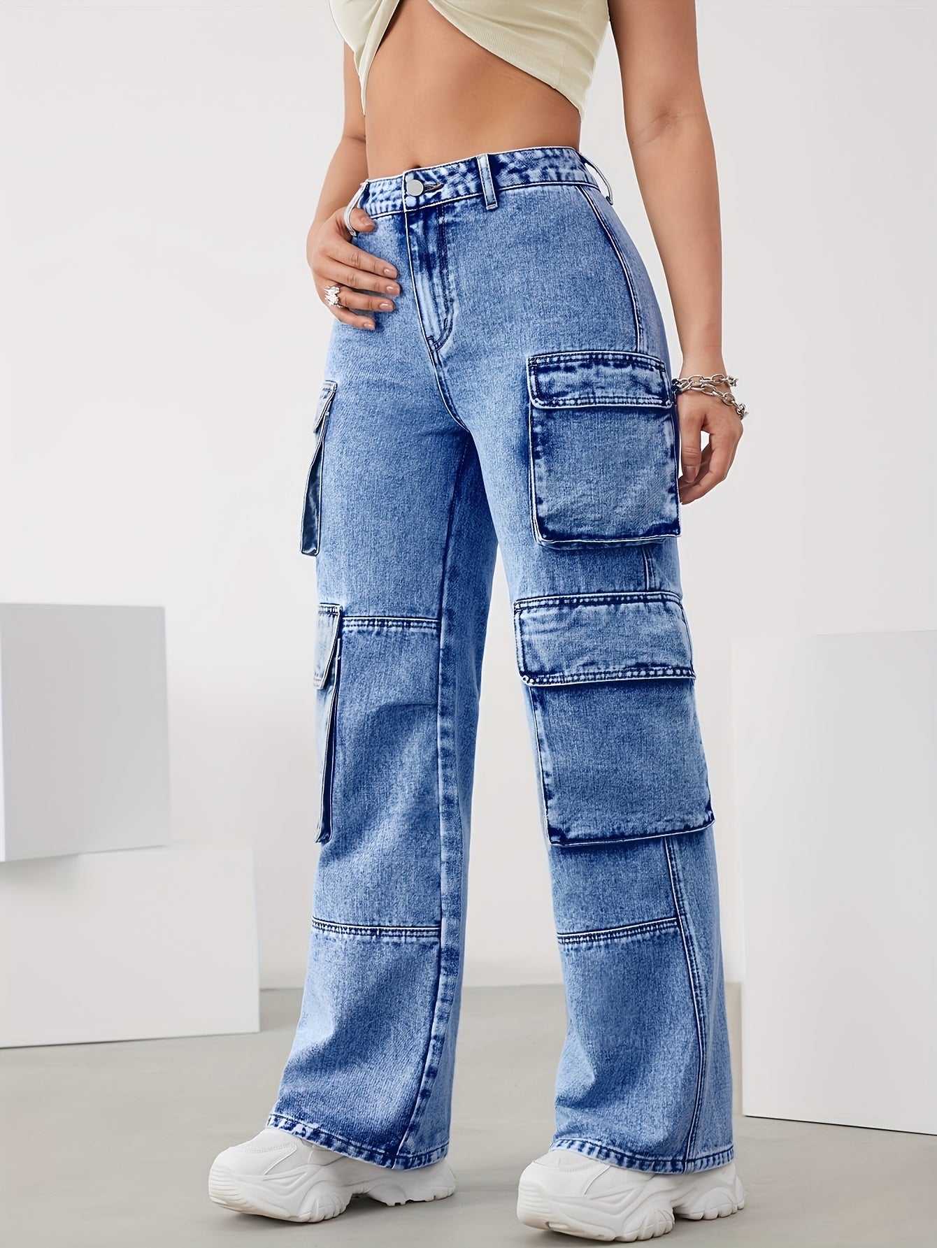 👖 Women’s Casual Style Multi-Pocket Cargo Denim Jeans