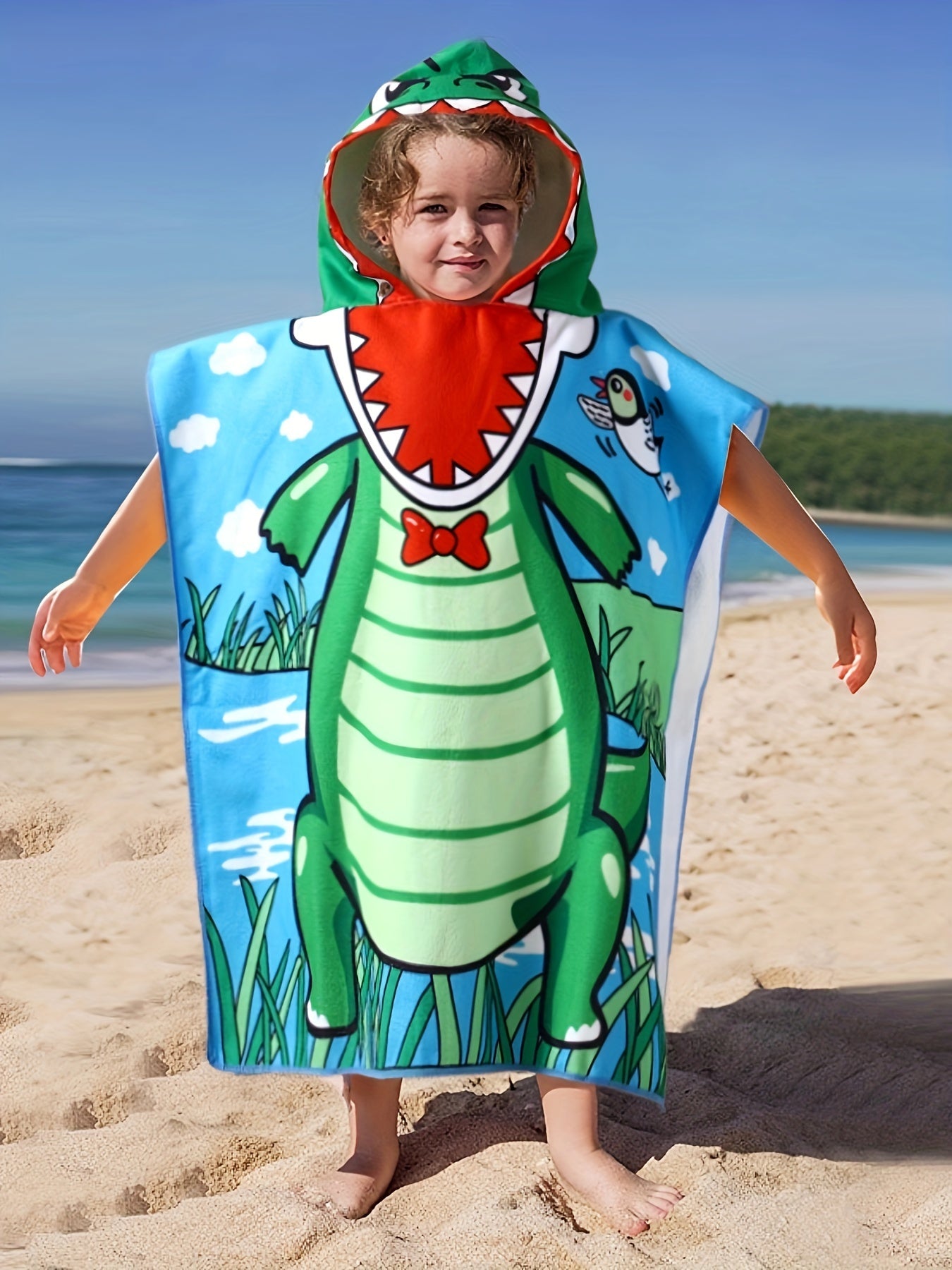 🦈 Cute Cartoon Shark Hooded Bath Towel Poncho – Absorbent & Fun Bathrobe for Toddlers & Kids (Ages 2-7) 🌊