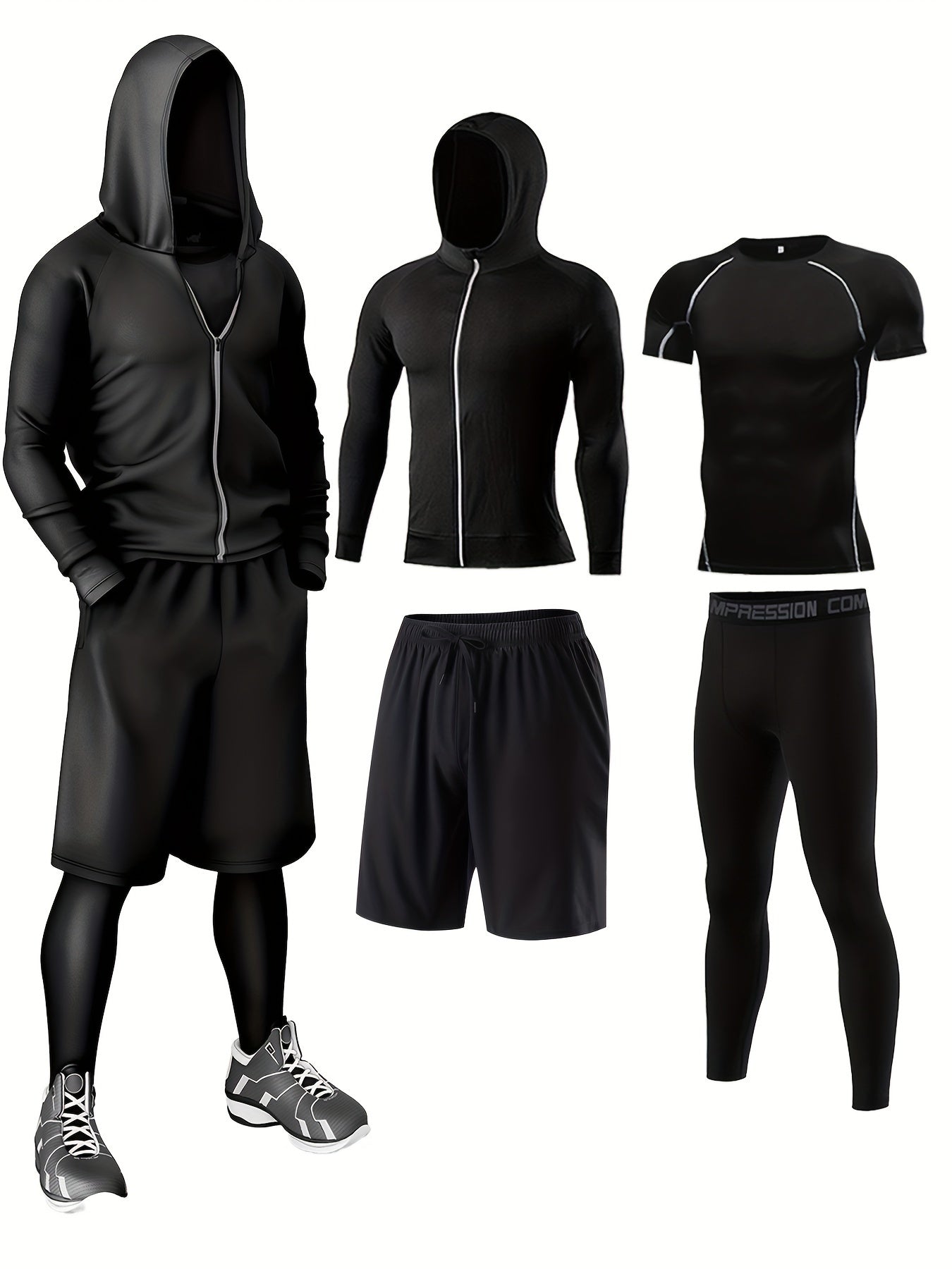 🏋️‍♂️ 4-Piece Men's Athletic Set - Breathable Quick-Dry Sportswear for Ultimate Comfort and Performance 🌟