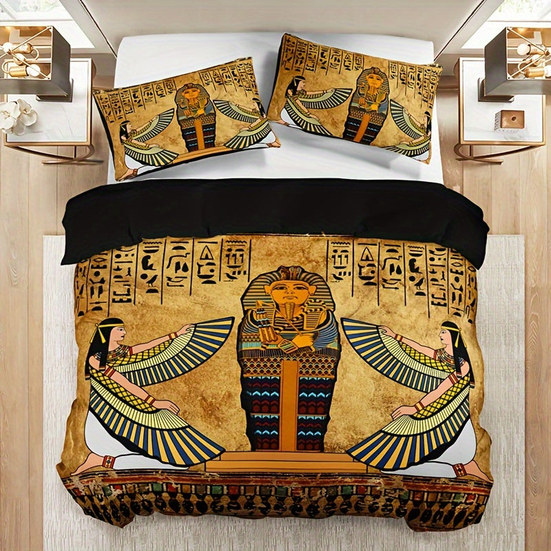 🌟 Pharaoh Dreams Bedding Set: Egyptian Art Duvet Cover Collection 🛏️