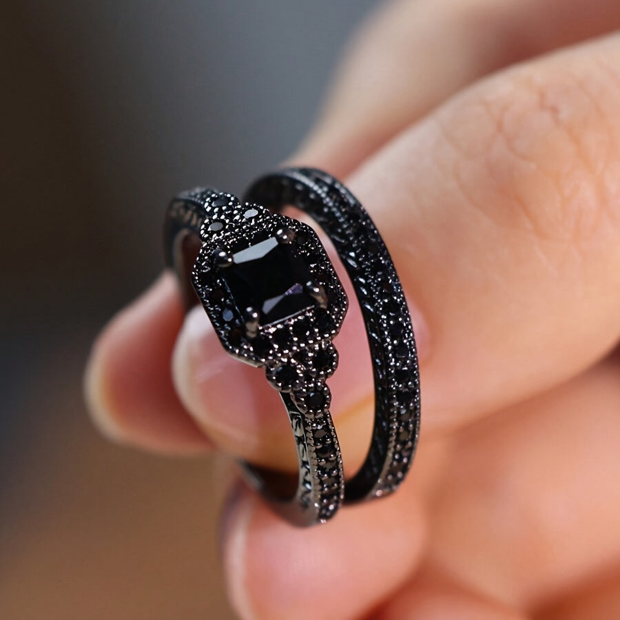 🖤 Midnight Majesty Ring Set – Gothic Glam Collection 💍