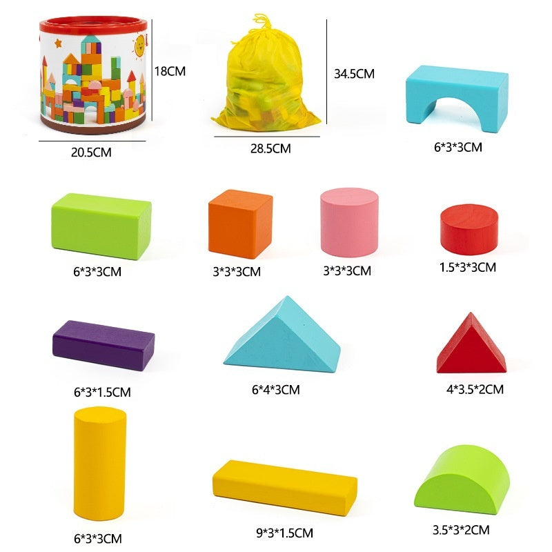 100 Colored Large Particle Building Blocks Children's Wooden Toys