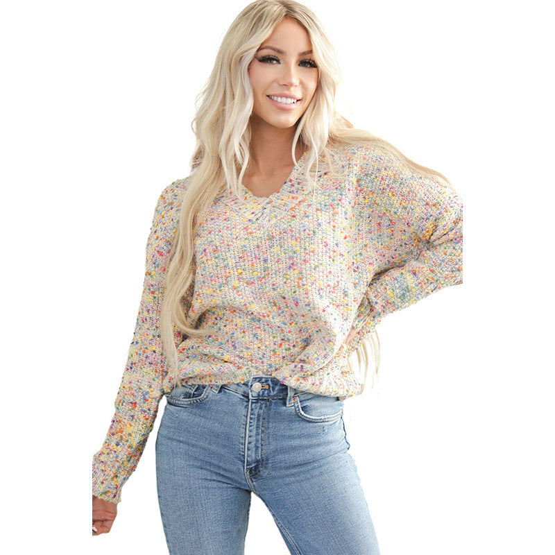 Casual Style Pullover V-neck Long Sleeve Top Women