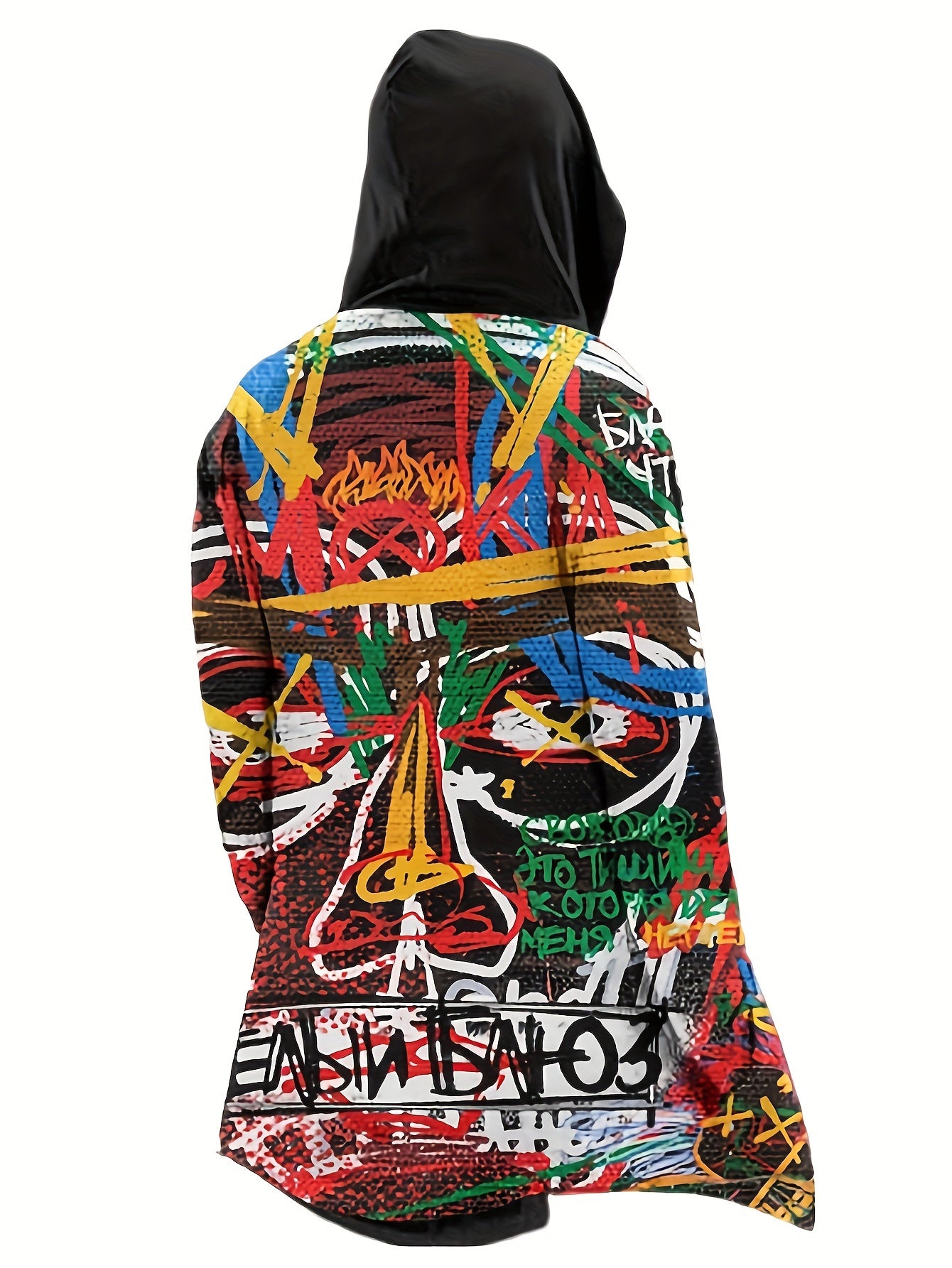 🎨 Street Phantom: Graffiti Print Hooded Cape 🖤