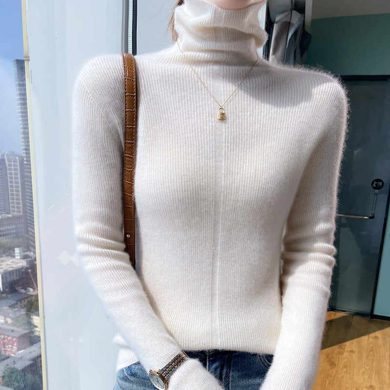 Autumn And Winter Pile Collar Wool Knitted Bottoming Shirt Slim Fit All-matching