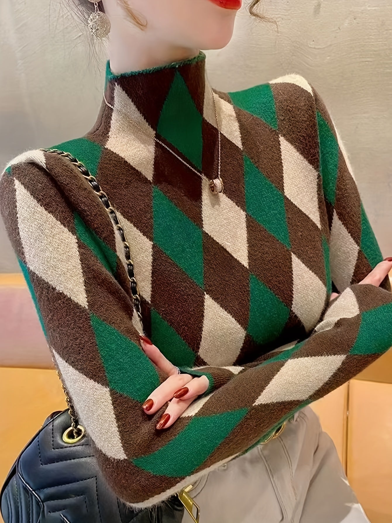 🧣 Plaid Turtle Neck Pullover Sweater 🧣