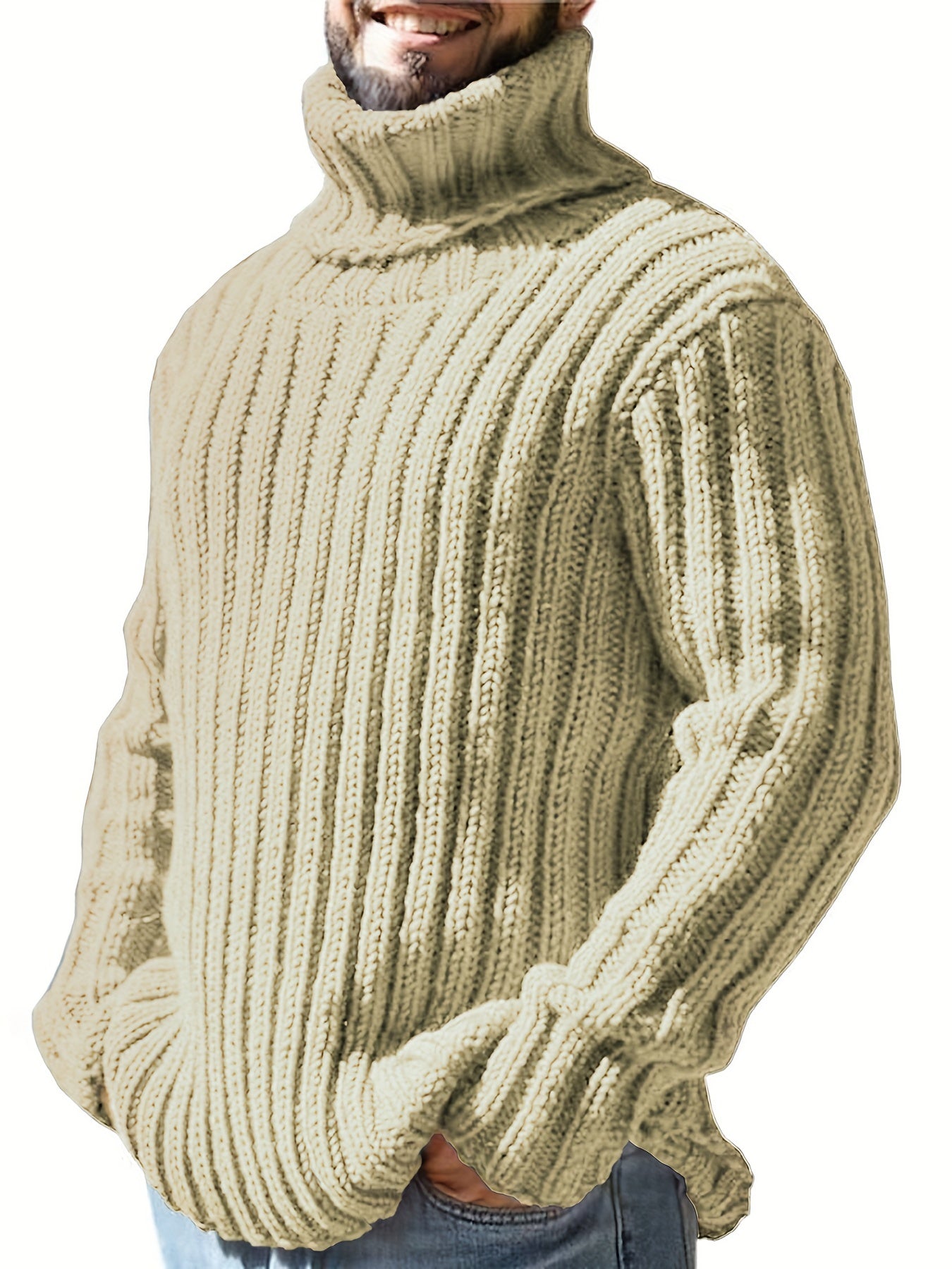 Stylish Plus Size Turtleneck Knit Sweater for Men 🧶✨