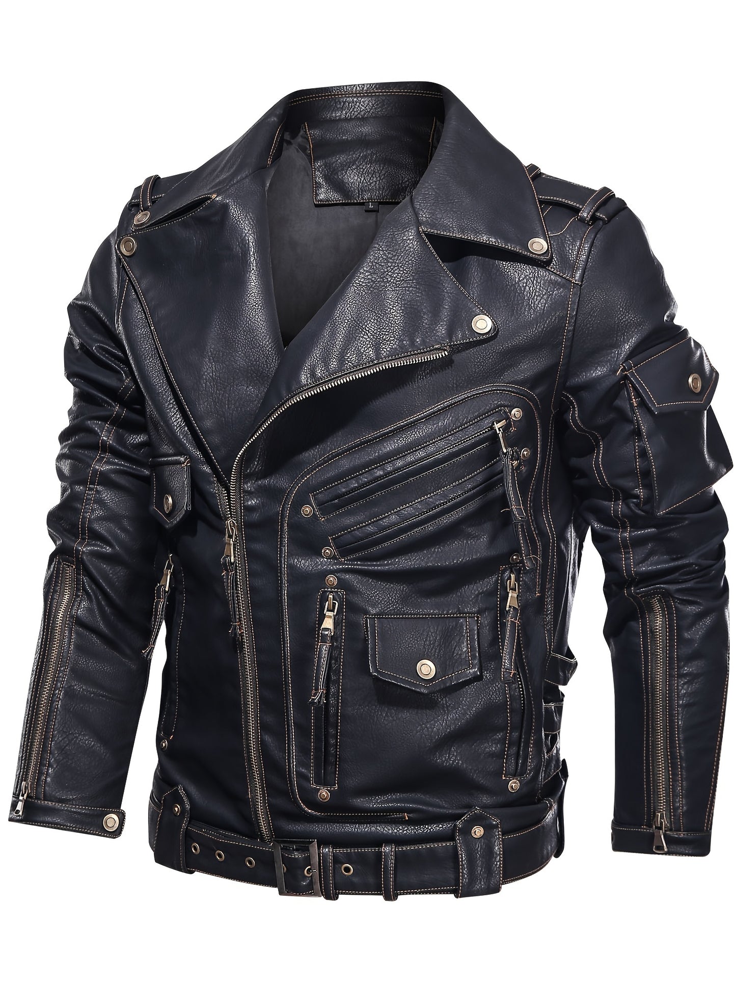 Men's Multi-Pocket PU Leather Jacket 🧥🖤