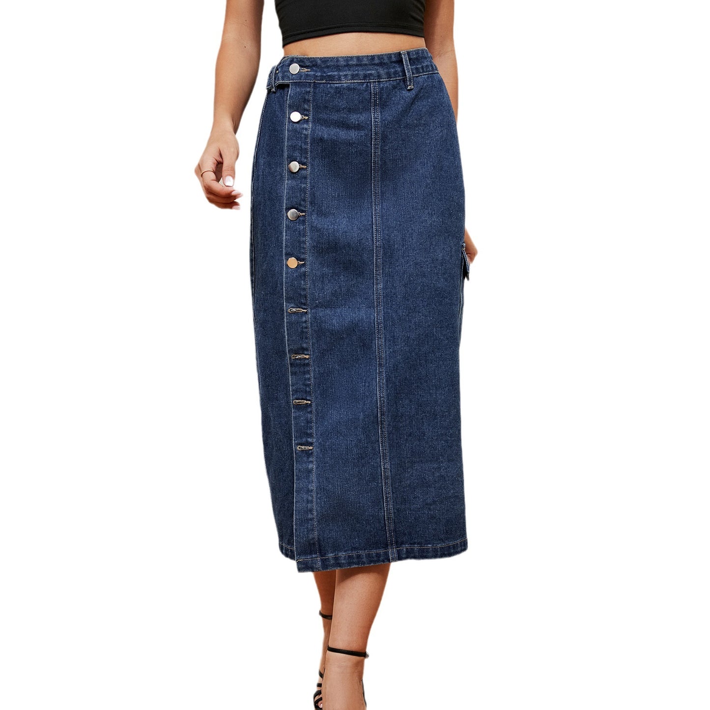 European And American Hot Girls Half Elastic Denim Cargo Pants Casual Skirt