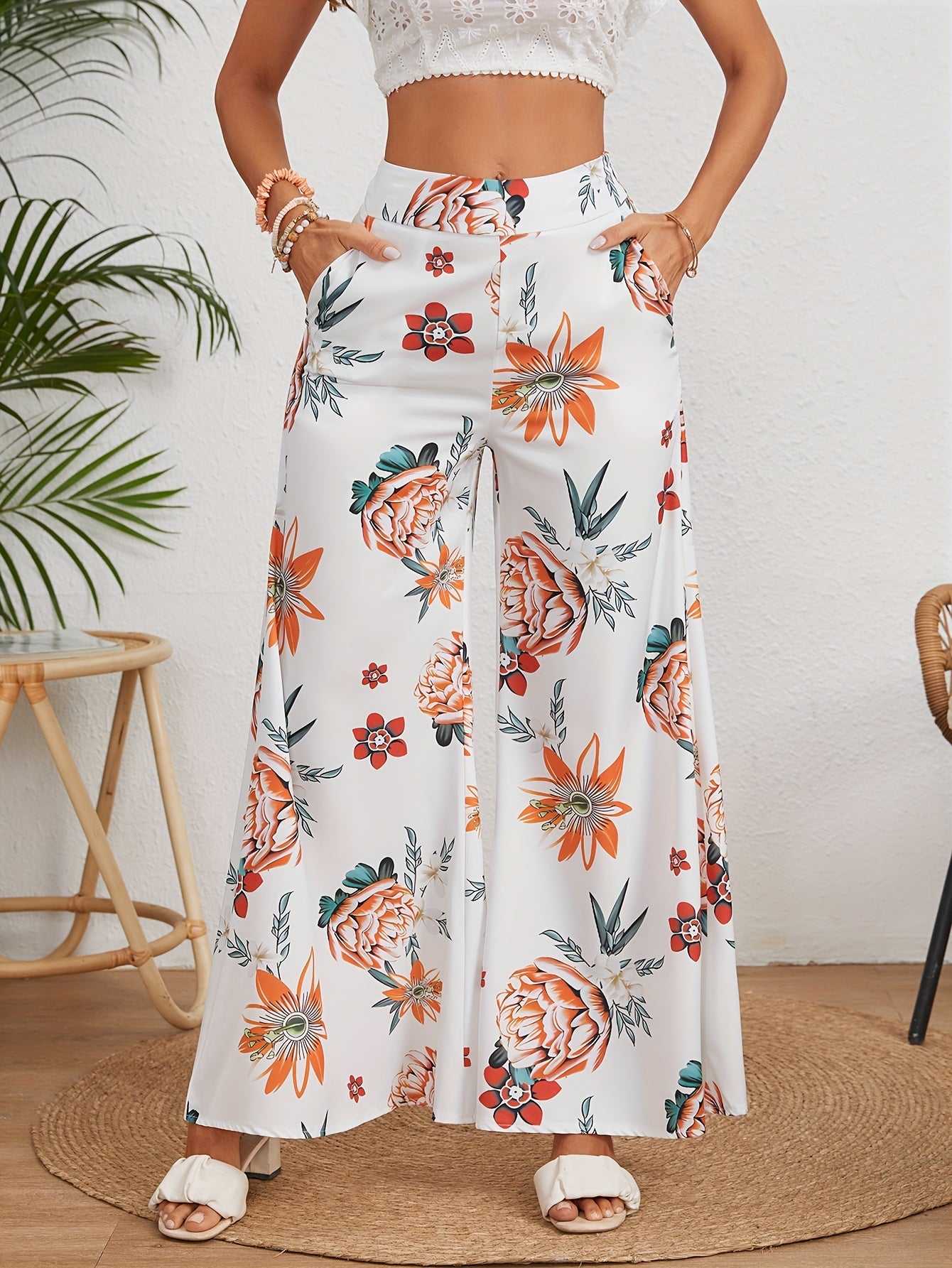 Floral Print Wide Leg Pants