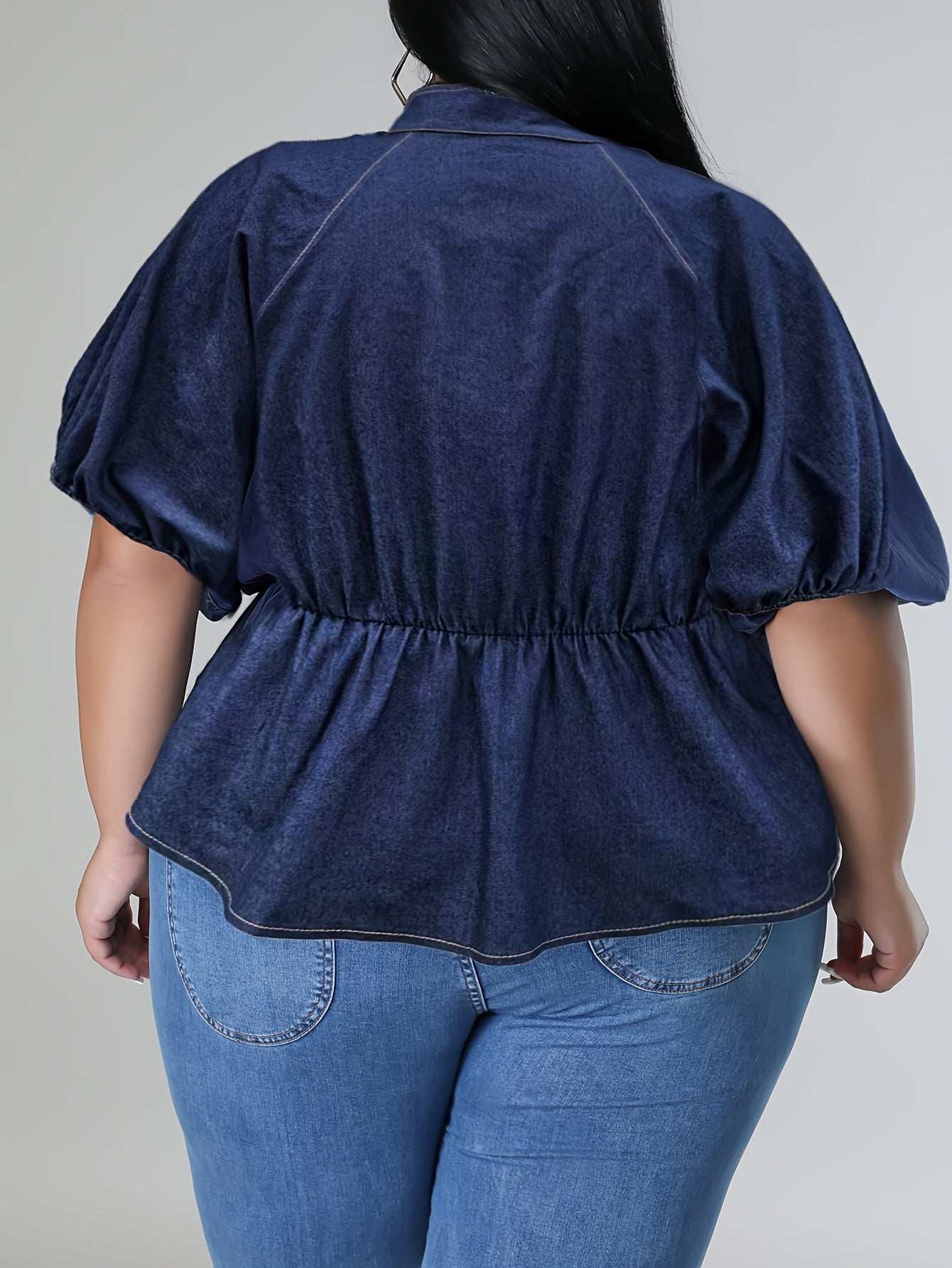 Plus Size Faux Denim Bow Detail Blouse 🌼👚