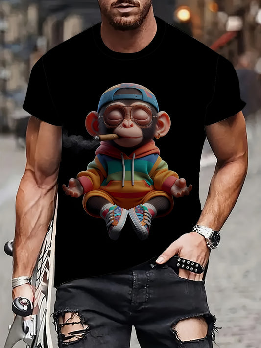 🐒 Men's 3D Digital Smoking & Meditating Monkey T-Shirt 🧘‍♂️