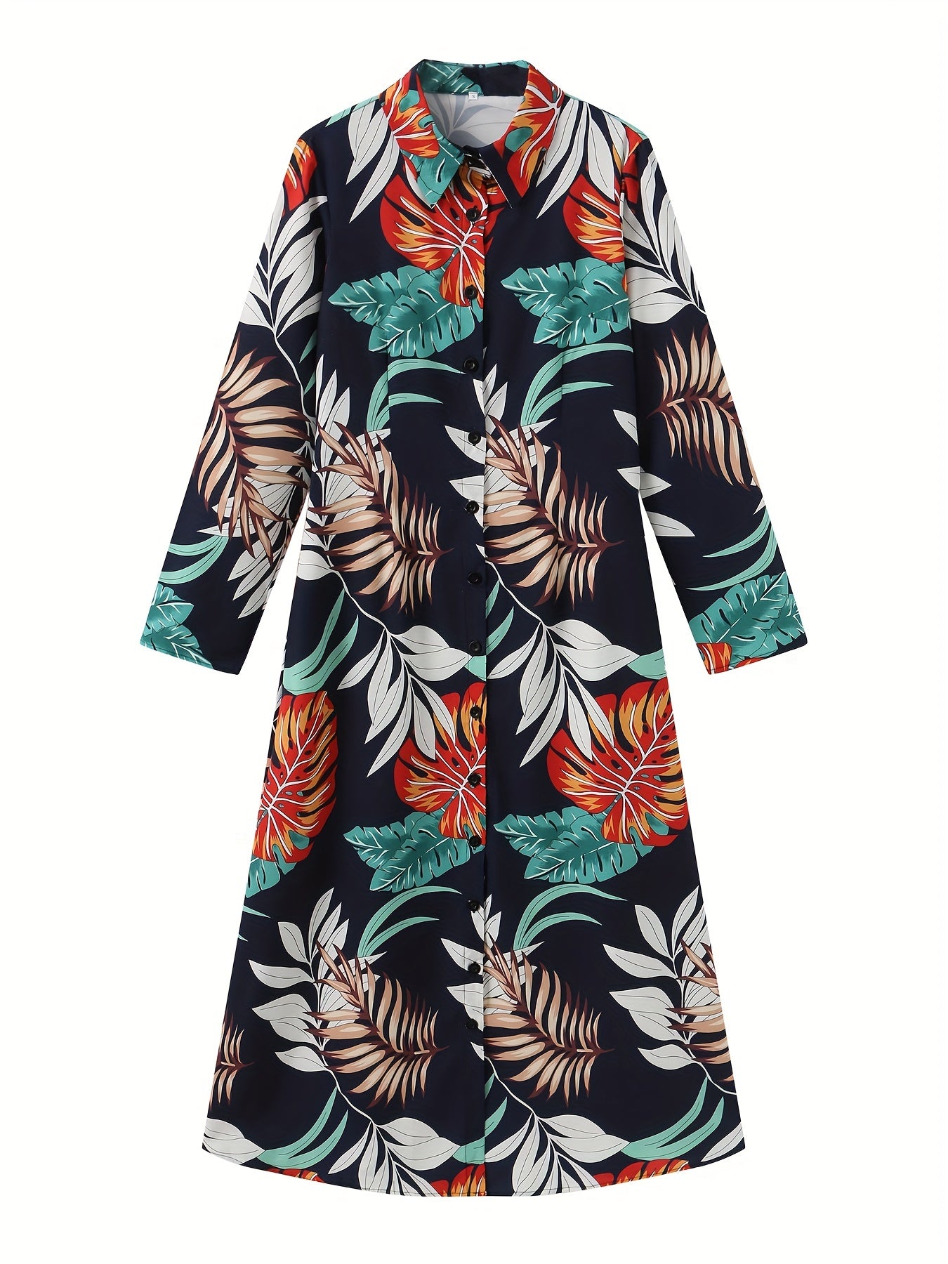 Tribal Print Lapel Button-Front Dress