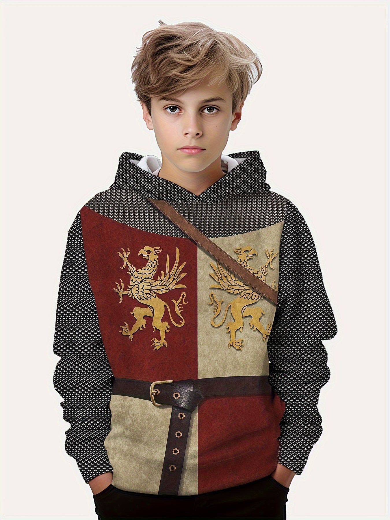 ⚔️ Medieval Armor Inspired Kids' 3D Digital Print Hoodie ⚔️