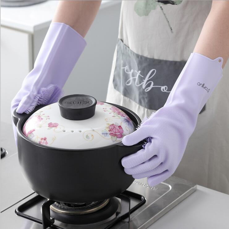 Thick silicone dishwashing gloves