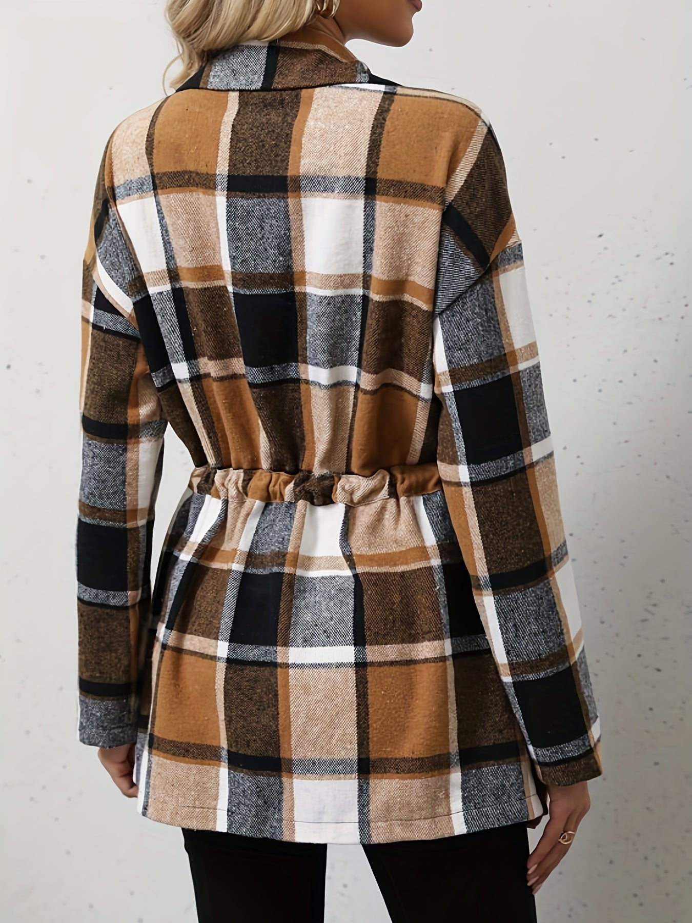 Plaid Pattern Drawstring Coat 🧥🔗