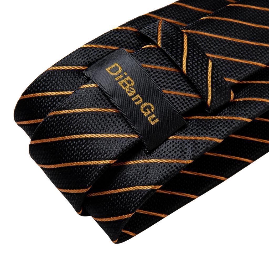 Men's Tie Luxury Black And Gold Striped Silk Woven