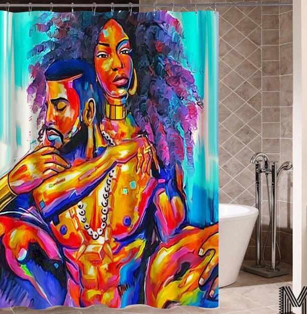 Urban Vibes Shower Curtain: Graffiti Art featuring Hip Hop African Girl and Modern Building Design