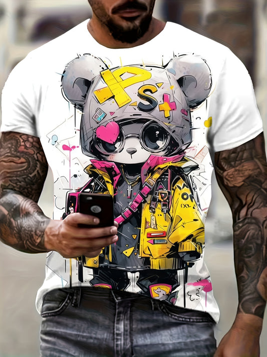 🐻 Summer Fashion Cool Bear Cartoon Print Crew Neck T-Shirt for Men