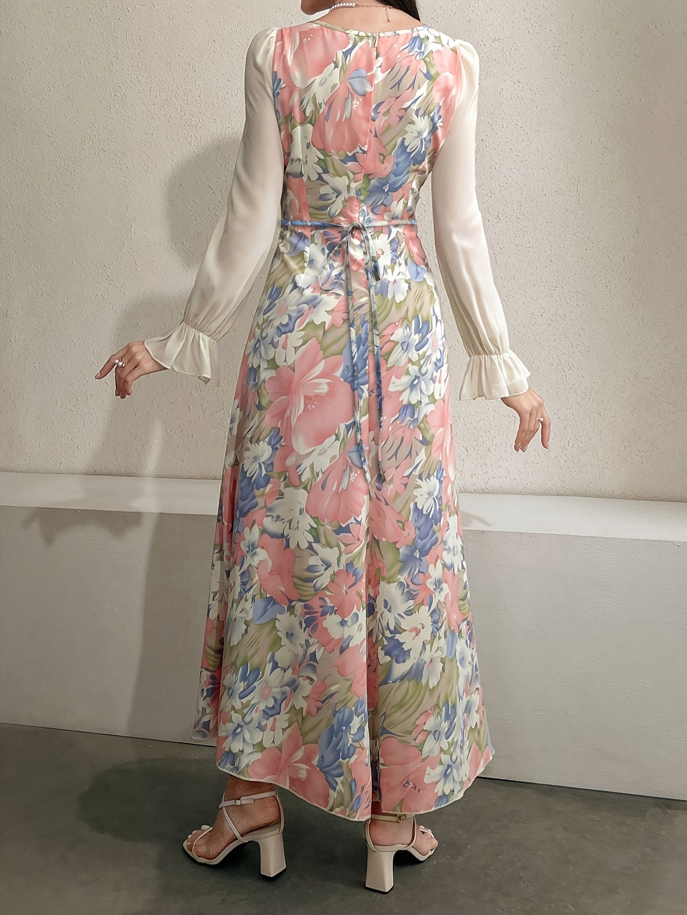 Floral Sweetheart Mesh Stitching Maxi Dress