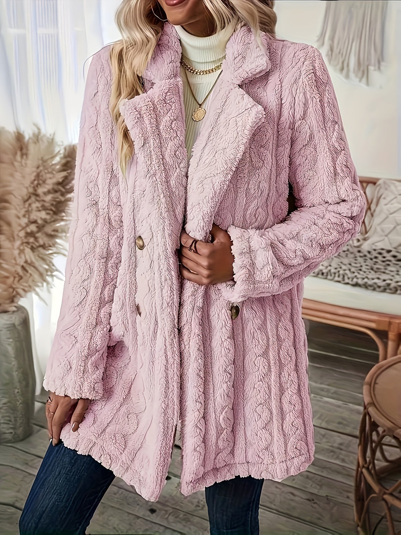 Double-Breasted Fuzzy Lapel Coat ❄️✨