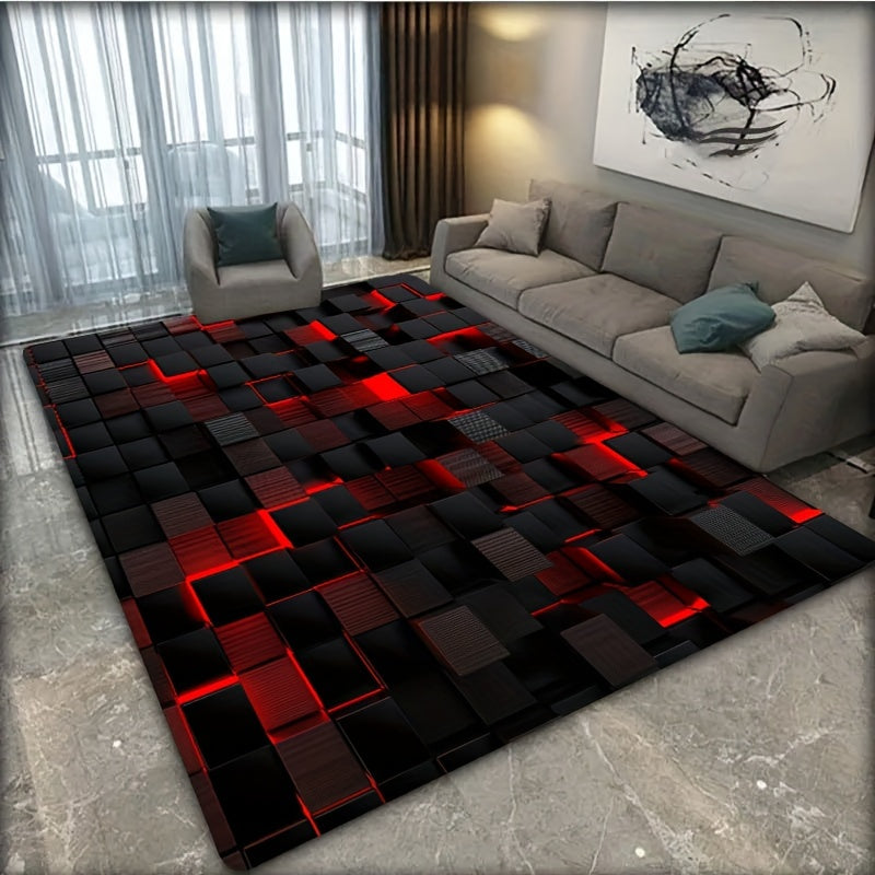 🔴 Geo Glow: Red 3D Geometric Square Mat ✨