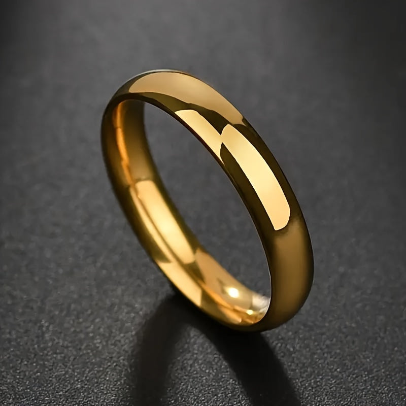 Stylish 4mm Titanium Steel Ring – Timeless Golden Tone Band 💍✨