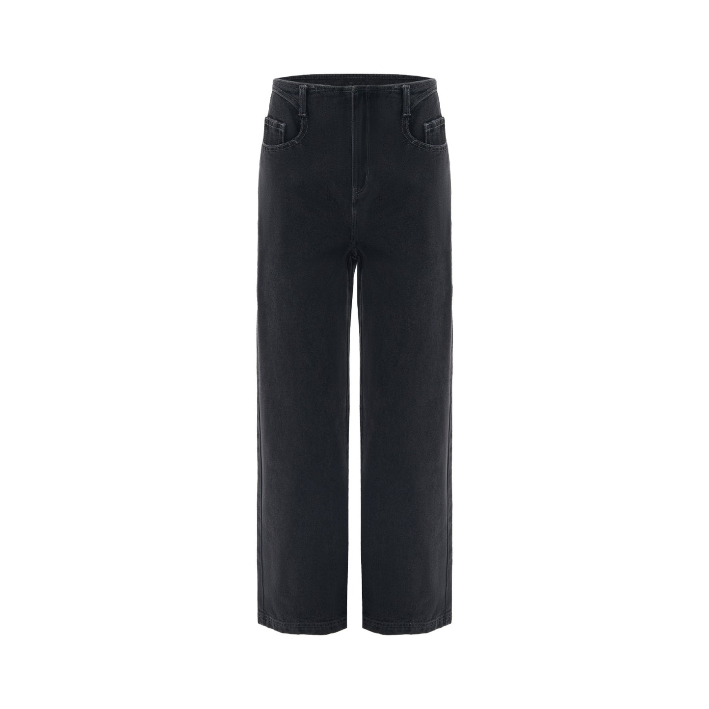 Black Straight Jeans High Waist Trousers