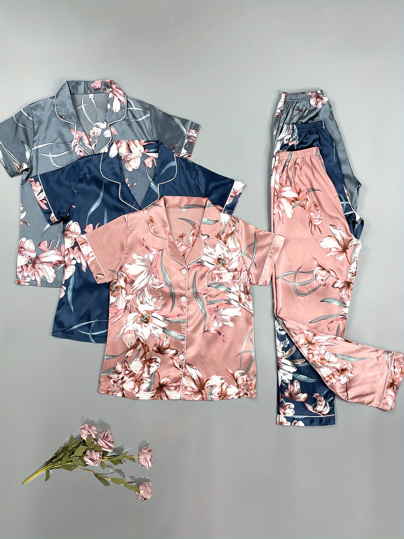 3 Sets Floral Print Pajama Set 🌸