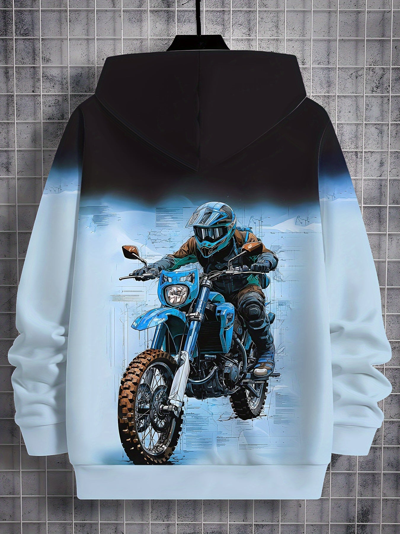 🏍️ Boy's Motorbike Rider Pattern Hooded Sweatshirt – Trendy Pullover for Autumn & Spring 🍂