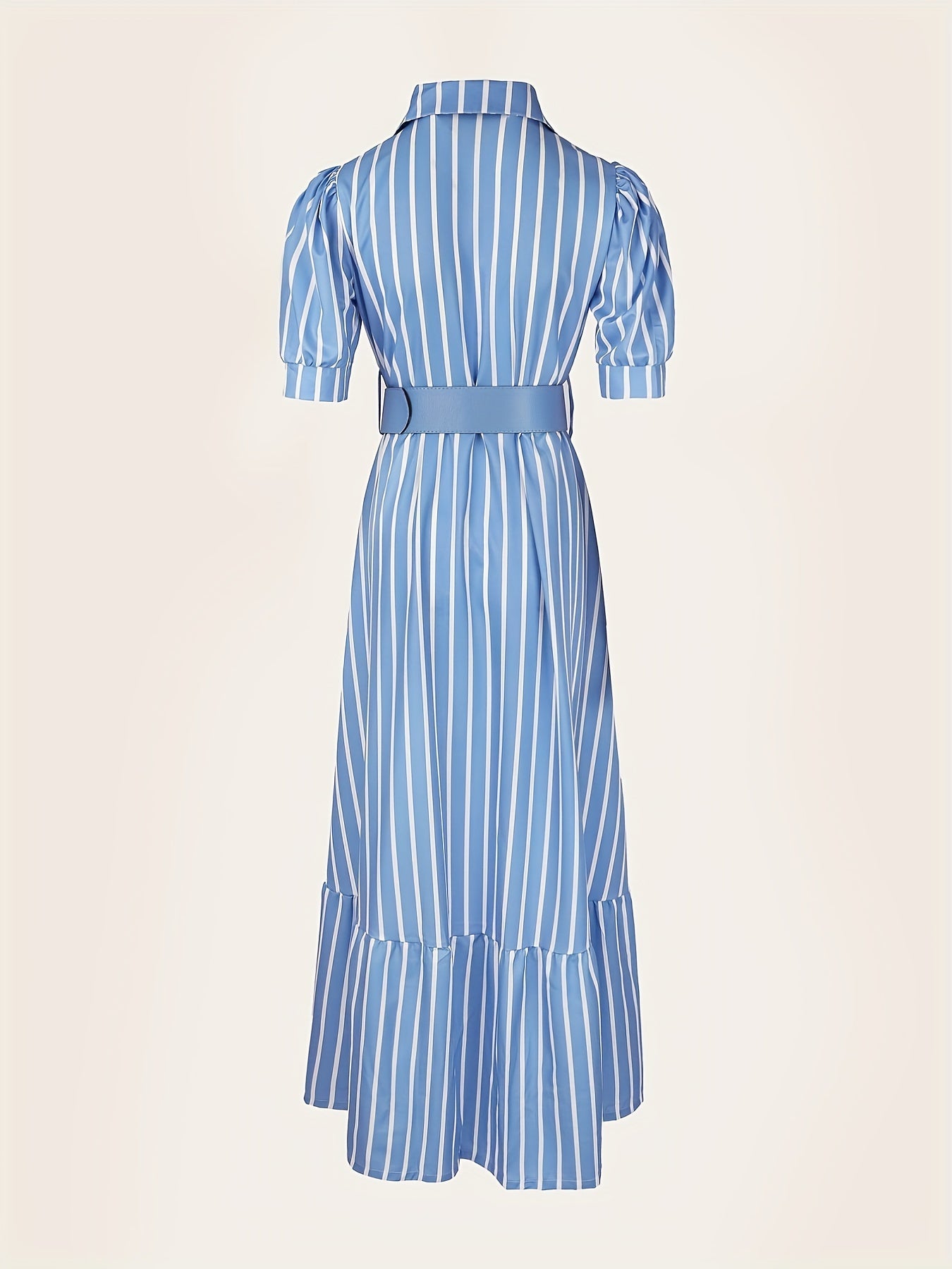 Striped Ruffle Belted Swing Dress