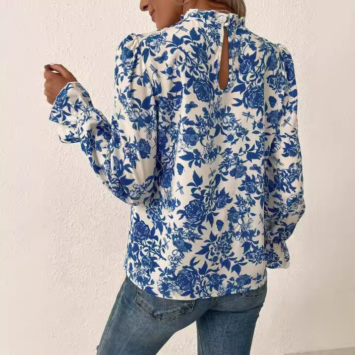 All-matching Loose And Elegant French Printed Women's Shirt