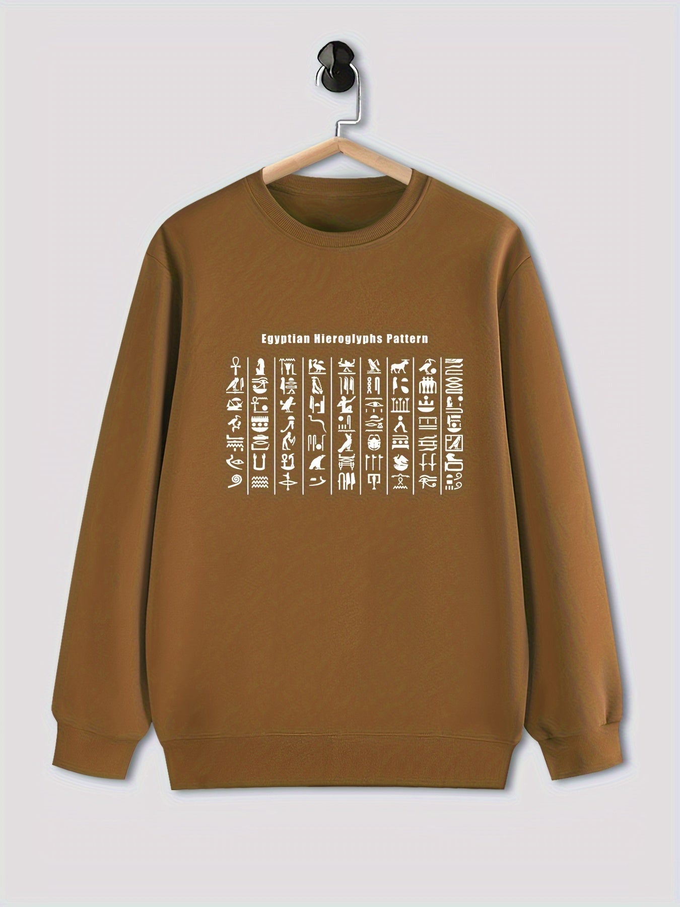 Egyptian Hieroglyphs Pattern Print Long Sleeve Crew Neck Sweatshirt 🌍