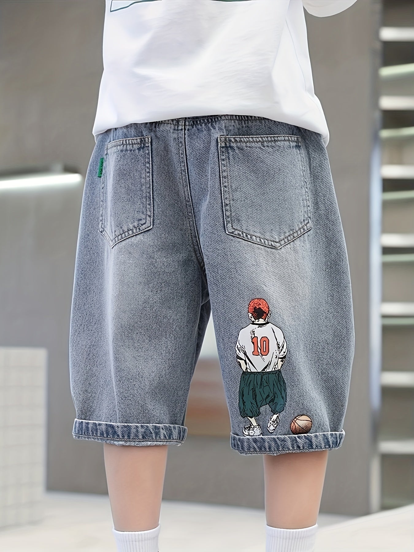 👖 Boy's Cartoon Graphic Wide Leg Cropped Jeans