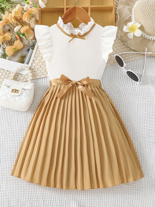 🌸 Elegant Frill Sleeve Pleated Dress for Girls – Perfect for Summer Holidays & Outings 🎀